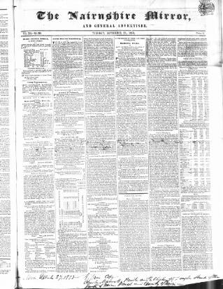 cover page of Nairnshire Mirror published on September 27, 1853