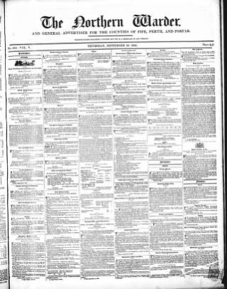 cover page of Northern Warder published on September 18, 1845