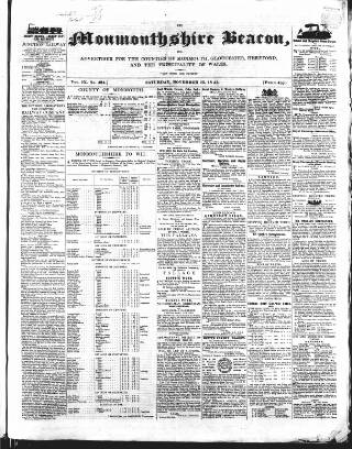 cover page of Monmouthshire Beacon published on November 15, 1845