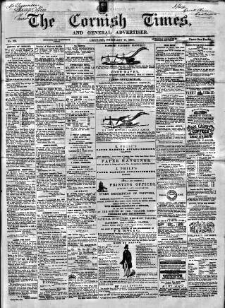 cover page of Cornish Times published on February 28, 1863