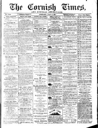 cover page of Cornish Times published on July 6, 1889
