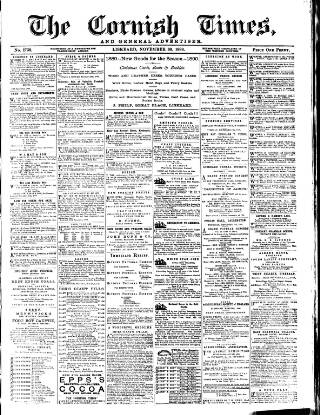 cover page of Cornish Times published on November 30, 1889