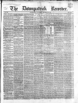 cover page of Downpatrick Recorder published on November 30, 1861