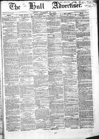cover page of Hull Advertiser published on November 30, 1849