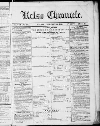 cover page of Kelso Chronicle published on February 28, 1840