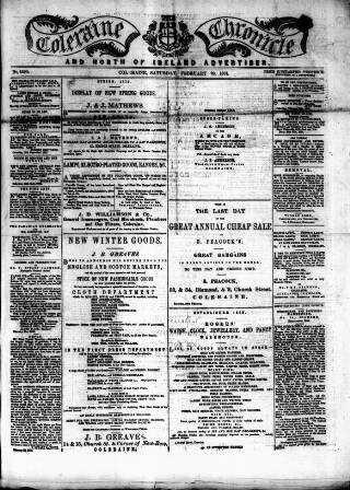 cover page of Coleraine Chronicle published on February 28, 1874