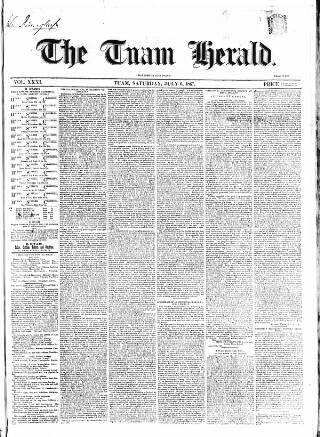 cover page of Tuam Herald published on July 6, 1867