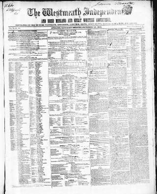 cover page of Westmeath Independent published on November 15, 1851