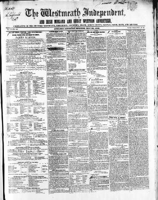 cover page of Westmeath Independent published on May 29, 1852
