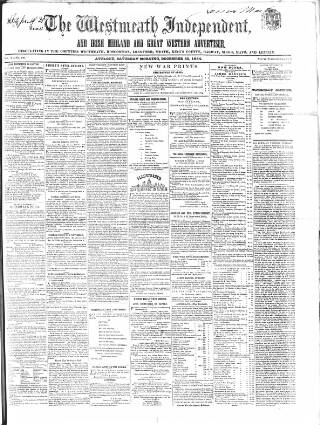 cover page of Westmeath Independent published on December 30, 1854