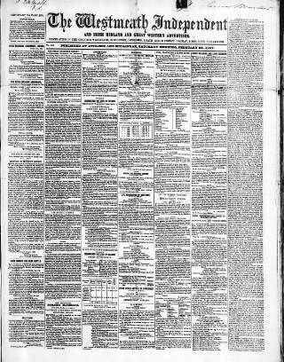 cover page of Westmeath Independent published on February 28, 1857
