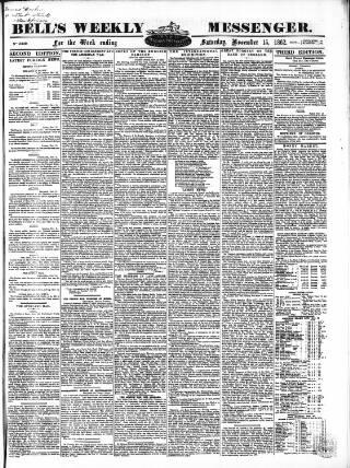 cover page of Bell's Weekly Messenger published on November 15, 1862