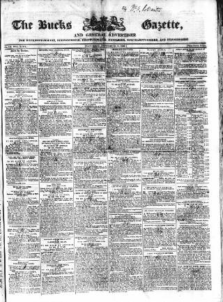 cover page of Bucks Gazette published on September 18, 1830