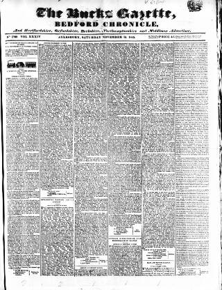 cover page of Bucks Gazette published on November 15, 1845