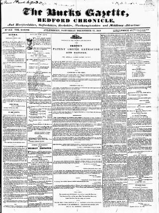 cover page of Bucks Gazette published on December 30, 1848
