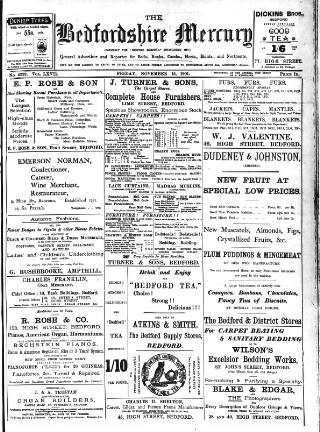 cover page of Bedfordshire Mercury published on November 15, 1901