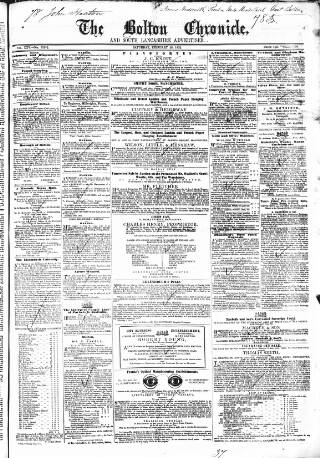 cover page of Bolton Chronicle published on February 28, 1852