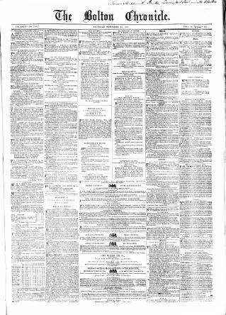 cover page of Bolton Chronicle published on September 18, 1858