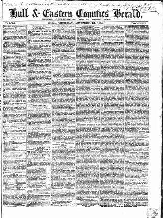 cover page of Hull and Eastern Counties Herald published on November 30, 1865