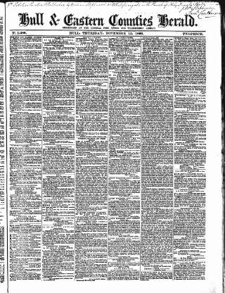 cover page of Hull and Eastern Counties Herald published on November 15, 1866