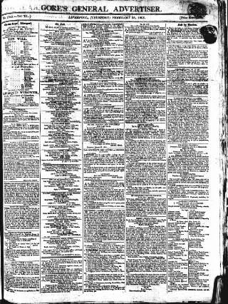 cover page of Gore's Liverpool General Advertiser published on February 28, 1805