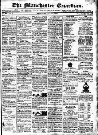 cover page of Manchester Guardian published on July 6, 1822