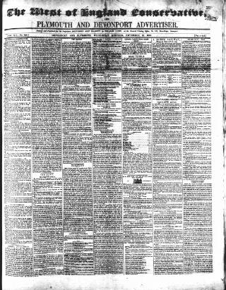 cover page of Western Courier, West of England Conservative, Plymouth and Devonport Advertiser published on November 15, 1848