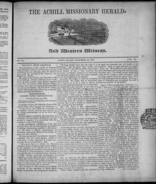 cover page of Achill Missionary Herald and Western Witness published on November 30, 1843