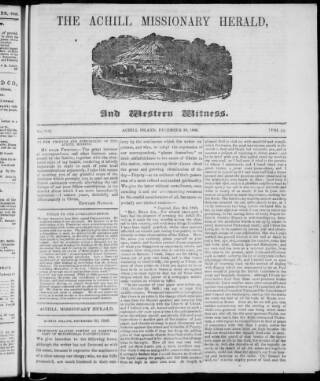 cover page of Achill Missionary Herald and Western Witness published on December 30, 1846