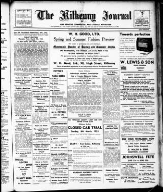 cover page of Kilkenny Journal and Leinster Commercial and Literary Advertiser published on February 28, 1953