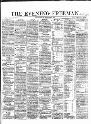 cover page of Evening Freeman published on September 18, 1865