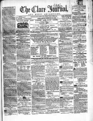 cover page of Clare Journal and Ennis Advertiser published on February 28, 1859