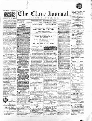 cover page of Clare Journal and Ennis Advertiser published on July 6, 1865