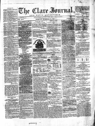 cover page of Clare Journal and Ennis Advertiser published on November 30, 1871