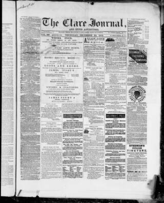 cover page of Clare Journal and Ennis Advertiser published on December 30, 1875
