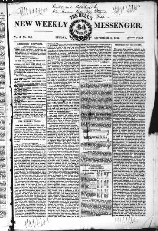 cover page of Bell's New Weekly Messenger published on November 30, 1834