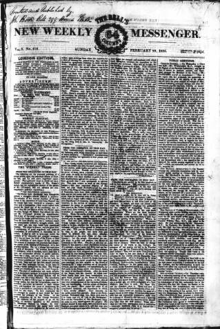cover page of Bell's New Weekly Messenger published on February 28, 1836