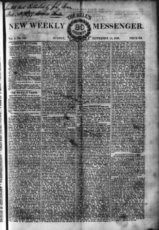 cover page of Bell's New Weekly Messenger published on September 18, 1836