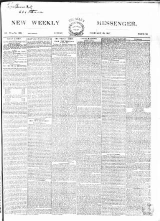 cover page of Bell's New Weekly Messenger published on February 28, 1847