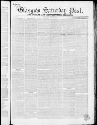 cover page of Glasgow Saturday Post published on July 6, 1850