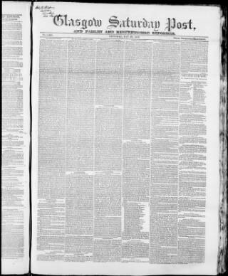 cover page of Glasgow Saturday Post published on May 29, 1852