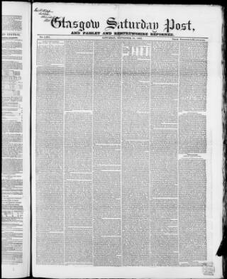 cover page of Glasgow Saturday Post published on September 18, 1852
