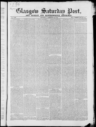 cover page of Glasgow Saturday Post published on December 30, 1854