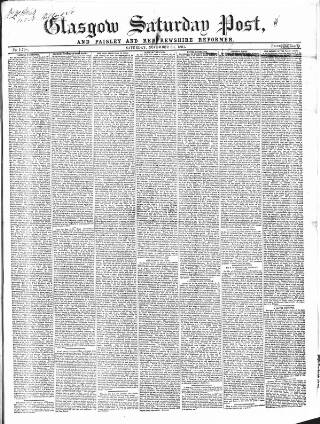 cover page of Glasgow Saturday Post published on November 30, 1861