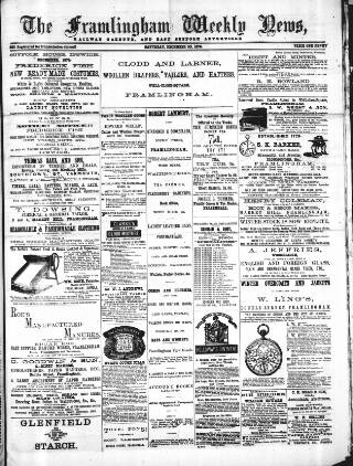 cover page of Framlingham Weekly News published on December 30, 1876