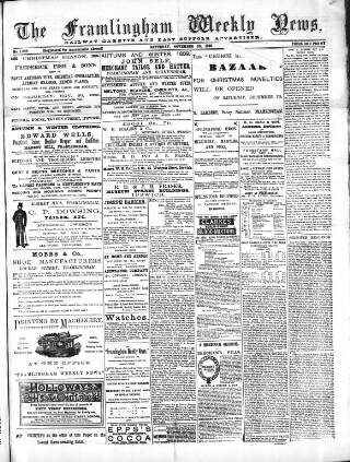 cover page of Framlingham Weekly News published on November 30, 1889