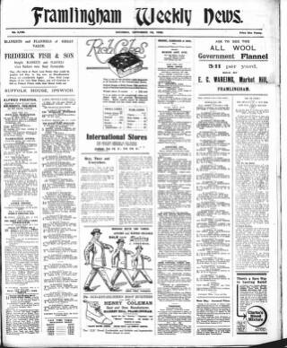 cover page of Framlingham Weekly News published on September 18, 1920
