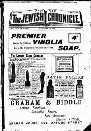 cover page of Jewish Chronicle published on November 20, 1896