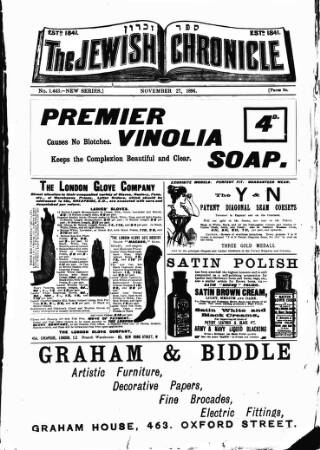 cover page of Jewish Chronicle published on November 27, 1896