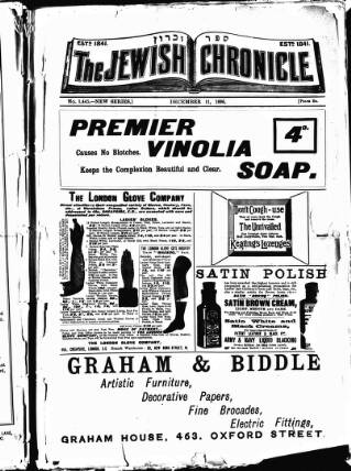 cover page of Jewish Chronicle published on December 11, 1896